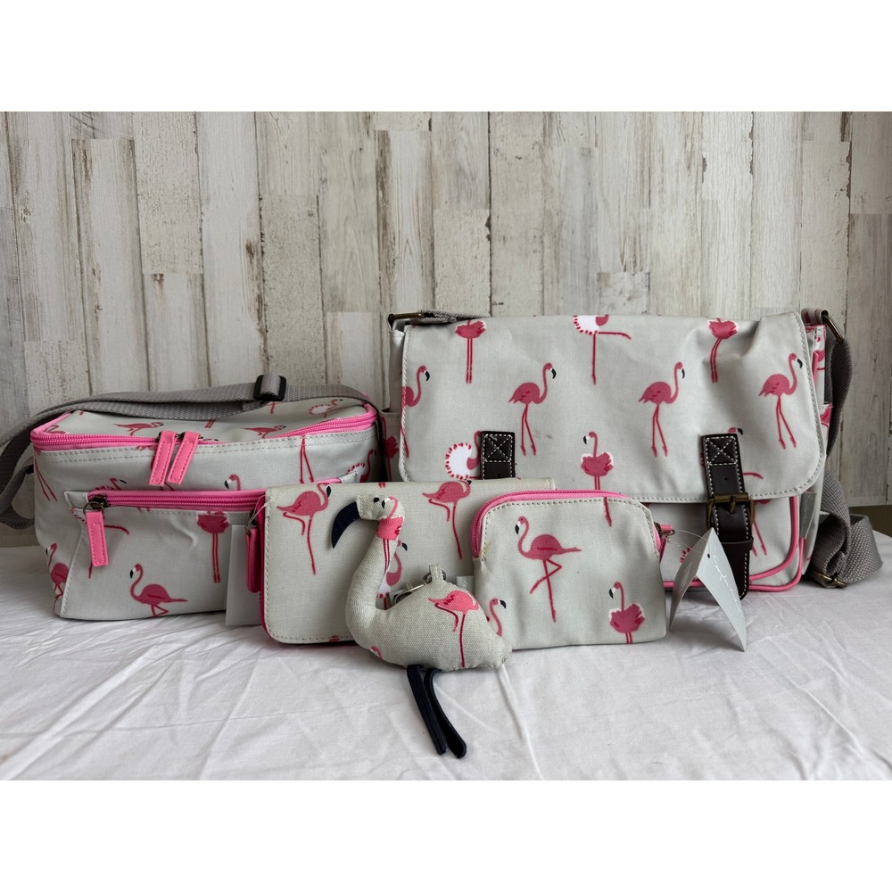 NWT Sophie Allport Messenger Bag Pink Flamingo Grey Oilcloth 5pc Set Grey Summer